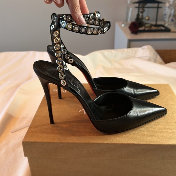Louboutin black heels with strap and silver metal detail - Picture 6 of 8